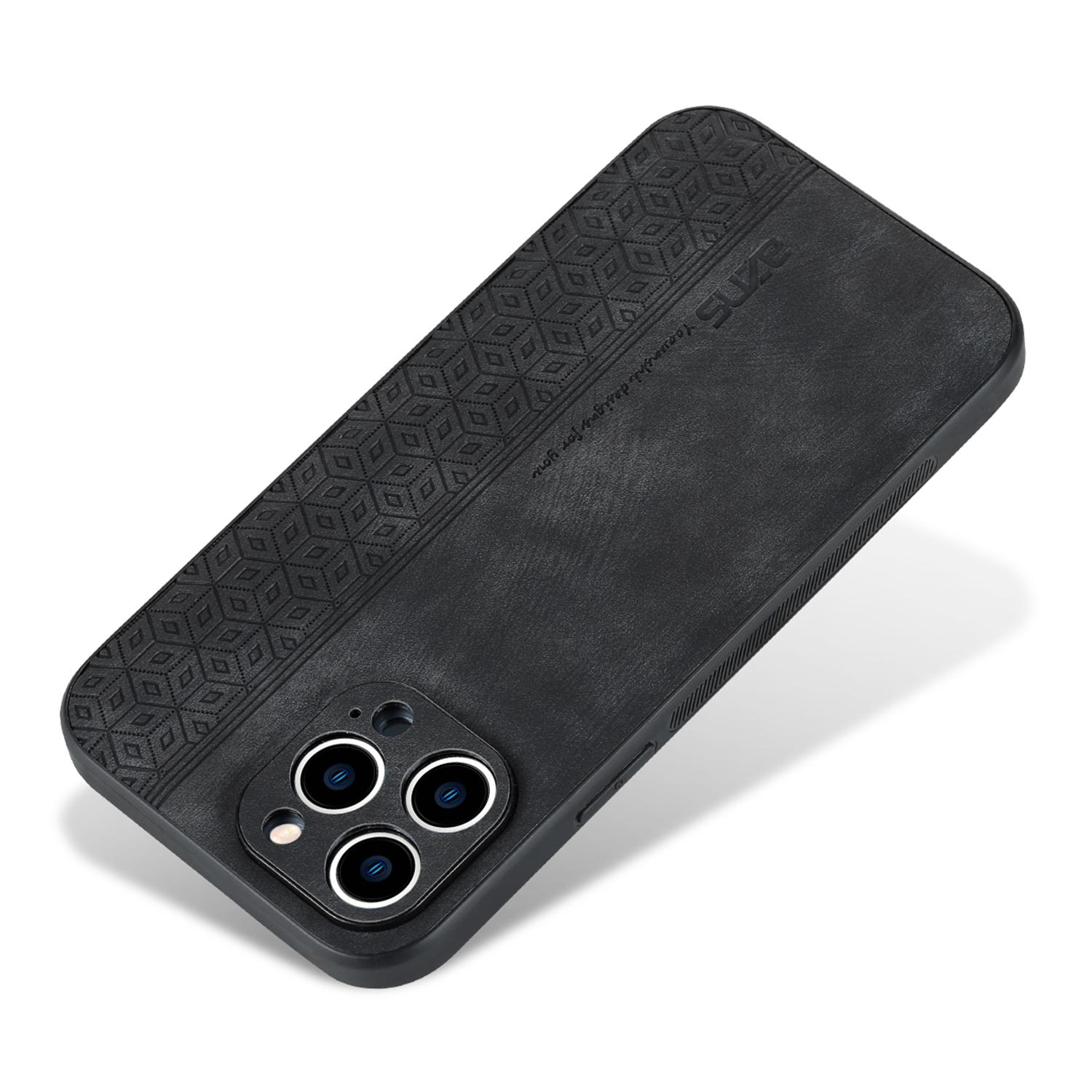 

AZNS For iPhone 16 Pro Case Protective PU Leather Covered TPU Phone Shell Black