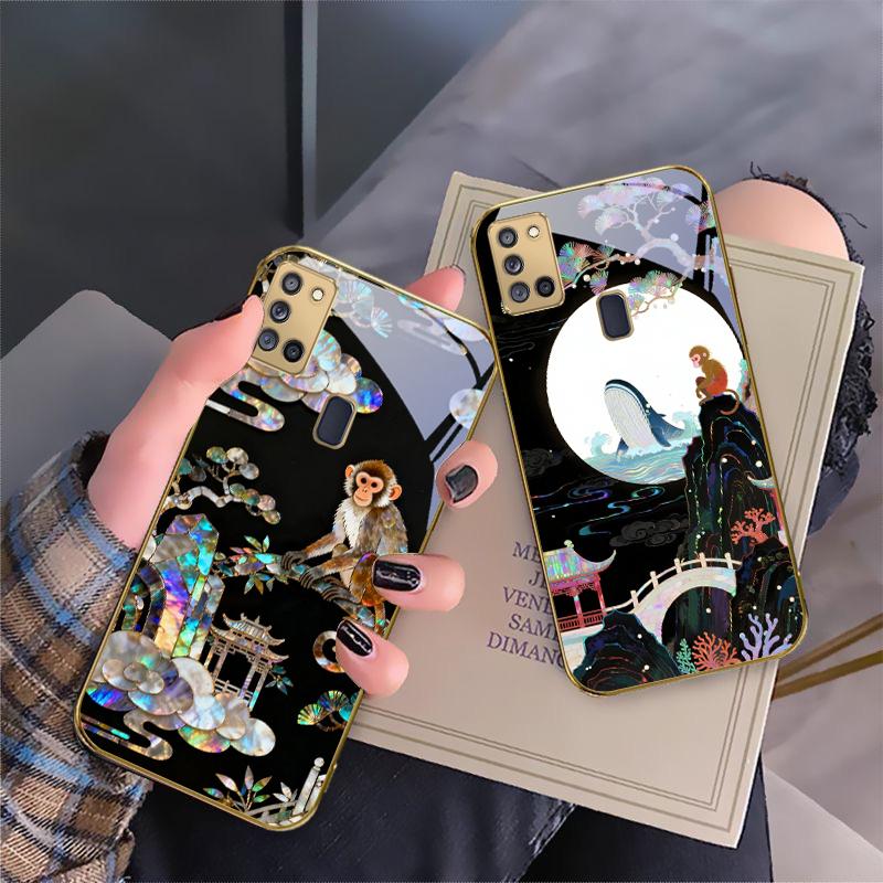 Fantasy Rainbow Pine For Samsung A 31 32 A33 A34 35 14 A15 13 A16 25 26 50 52 53 54 55 56 70 71 72 73 Golden Glass Phone Case