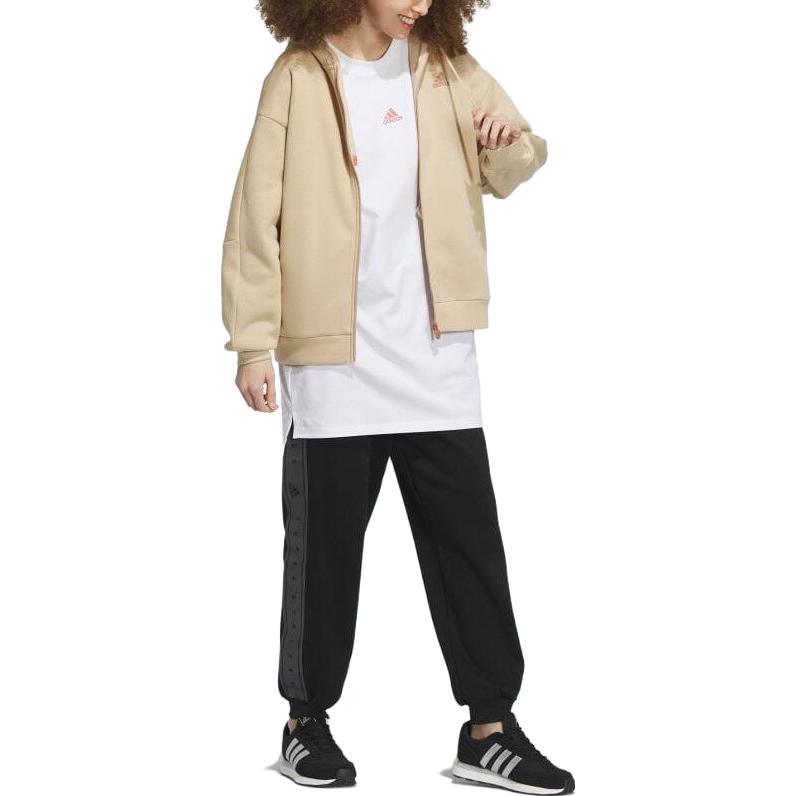 adidas Jachetă cu glugă, culoare uni, cu șnur, pentru femei, îmbrăcăminte exterioară, bej IK9893