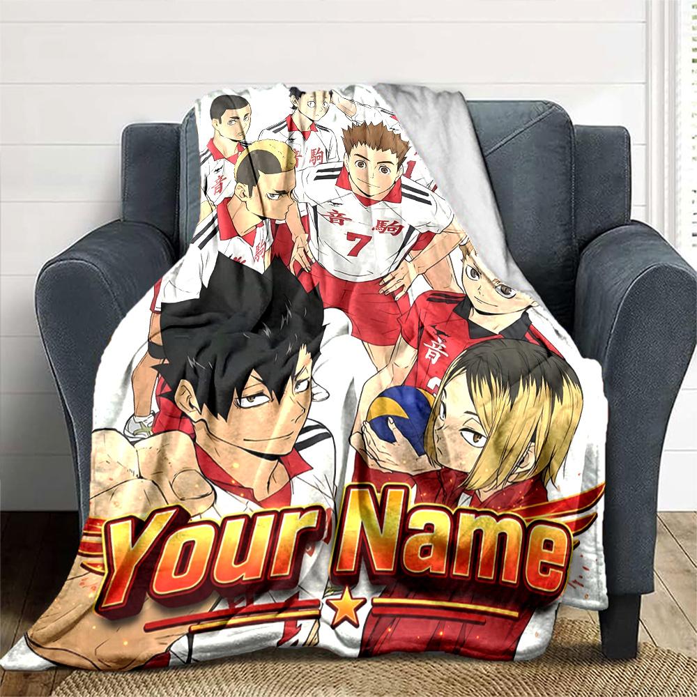 1pc Kuroo Tetsurou Blanket with Custom Name, Gift, for Men and Women, Soft Blanket, Good for Sofa Bed Couch Travel, Lightweight Flannel Blanket