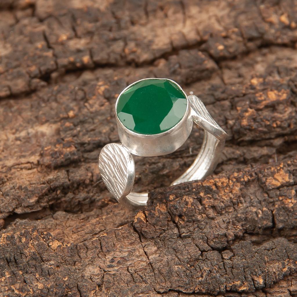 Handcrafted Green Onyx Gemstone 925 Sterling Silver Jewelry Promise Ring For Her RR-1-37