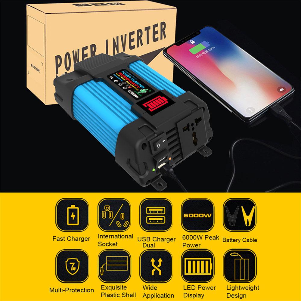 Peak Power 6000W Car Invertor Universal 500W DC 12v To 220V Vehicle-mounted Household Converter Power Inverter