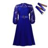 C8595  Women's Solid Color Lace Crochet Pleated Dress