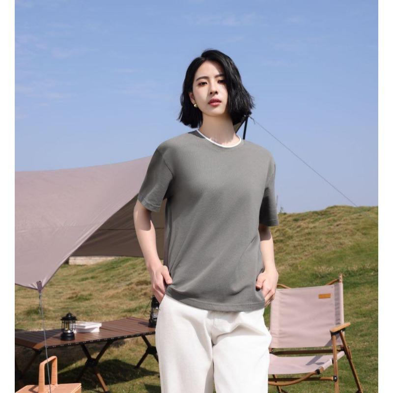 Minimalist Summer Crew Neck Tops Unisex T-shirt  Solid Color Unisex Lightweight T-shirt for Women and Men YG-247