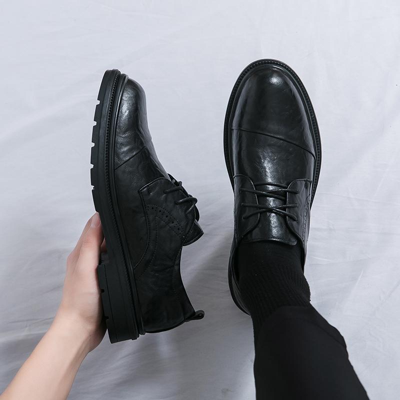 Fashion Spring New Men Hand Grip Pattern Lace Up Business Casual Leather Shoes Fashion Brand  Comfortable Breathable Black Oxford Shoes