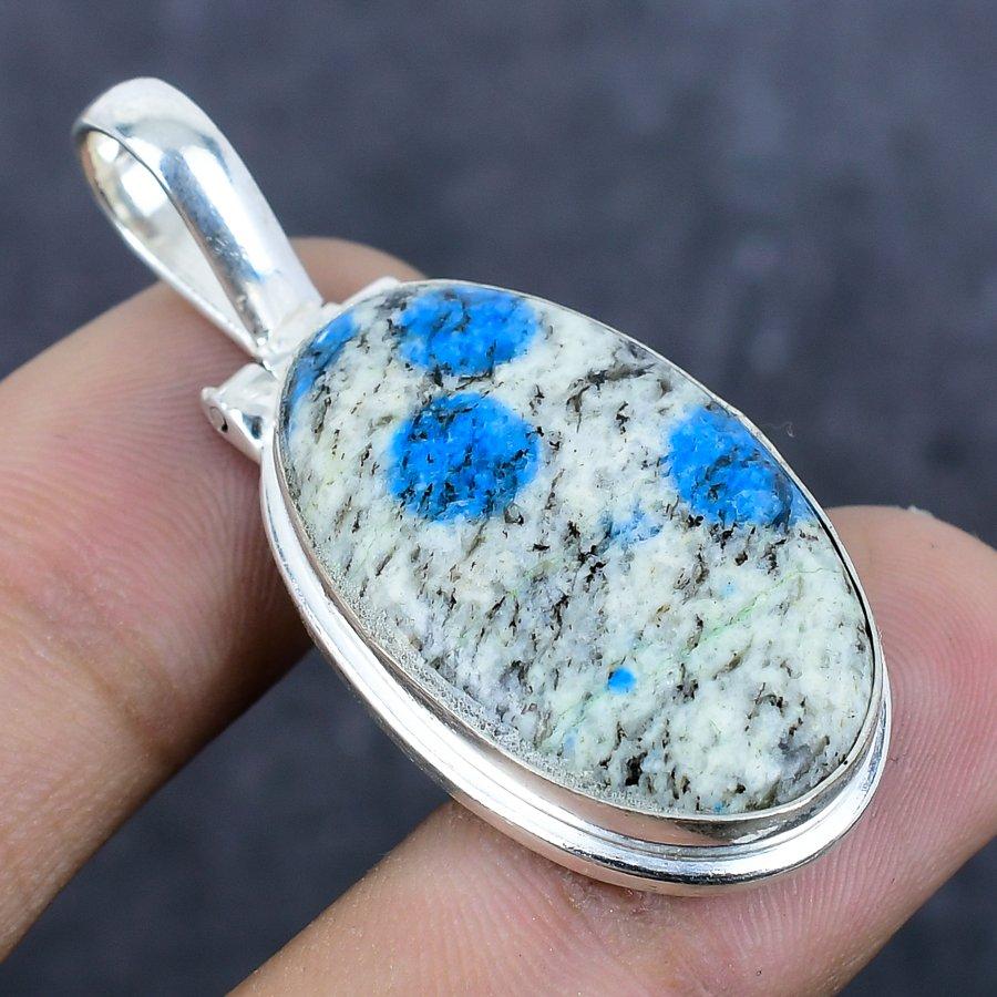 Natural K2 Blue Azurite Gemstone 925 Sterling Silver Jewelry Pendant 1.85" m4L79