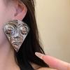 Vintage Metal Face Stud Earrings Women Exaggerated Fan Shaped Earrings Stylish Daily Wear Party Holiday Exquisite Jewelry Gifts