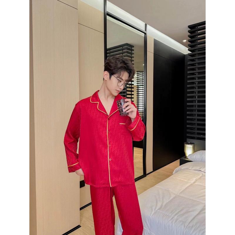 Jarní a podzimní korejské kardiganové pyžamo z ledového hedvábí pro páry