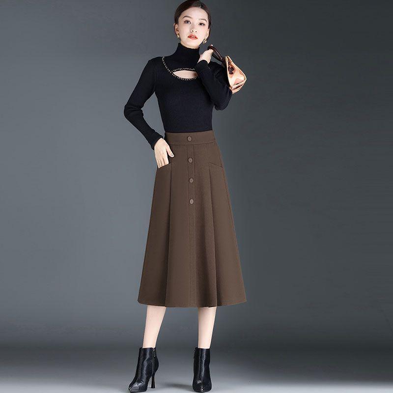 

Wool Mid-Length A-line Pleated Skirt for Women - Spring, Autumn, Winter 2025 Collection XL