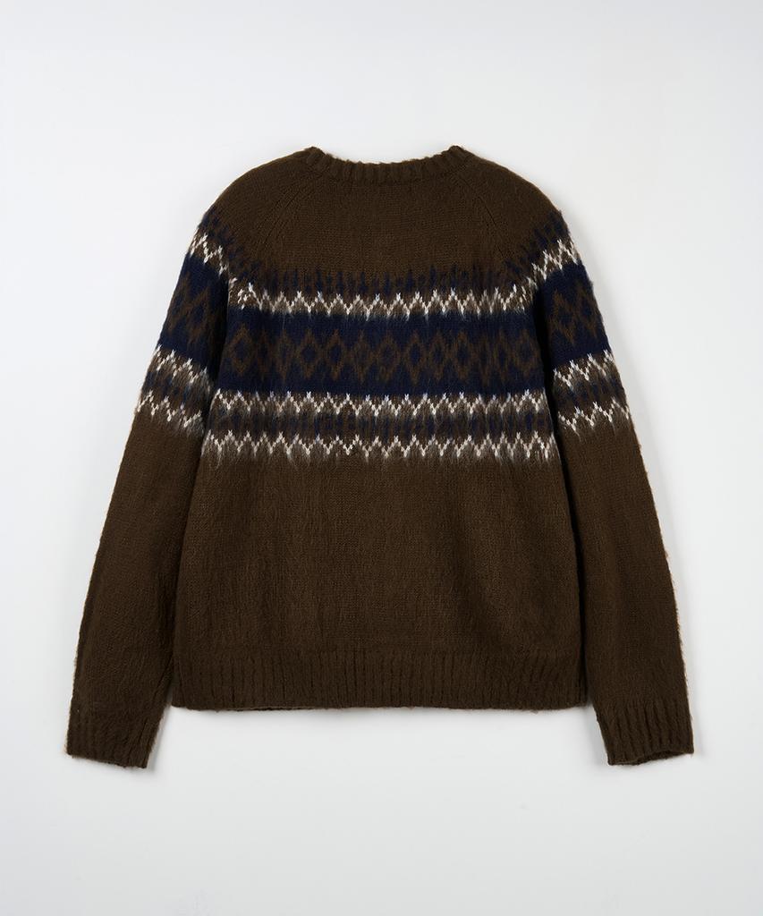 Nodu Diamond Hairy Brush Nordic Cardigan [Brown]