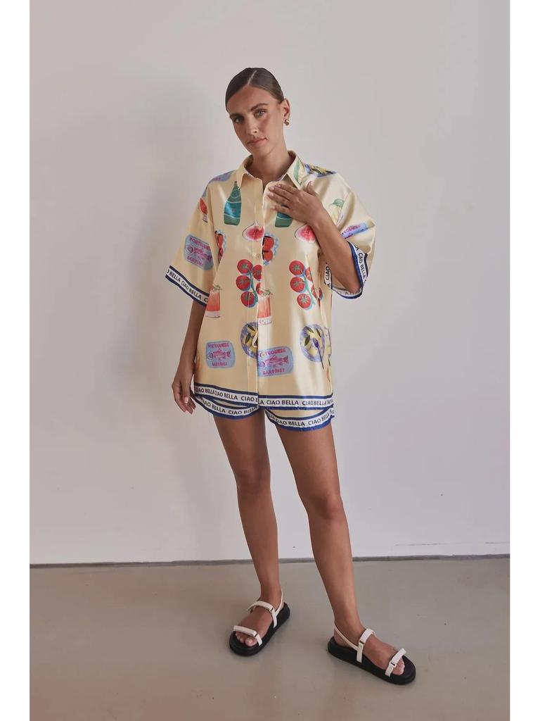 25th Anniversary Summer Cartoon Lapel Cardigan & Shorts Set