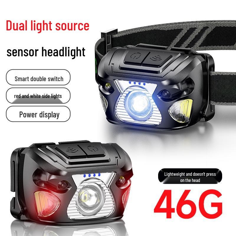 

Светодиодный налобный фонарь с USB-подзарядкой, длительным временем работы от аккумулятора, режимом красного света и датчиком движения для рыбалки, велоспорта и активного отдыха. чёрный