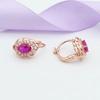 Rose Gold Plated Inlaid Flower Red Stone Purple Gold Simple Temperament Fashion Colored Gold Earrings