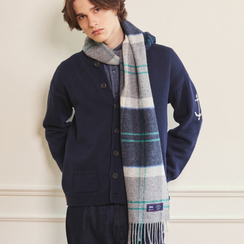 ABRAHAM MOON Merino Wool Shawl Muffler 50cm - Woodhouse Grey Blue