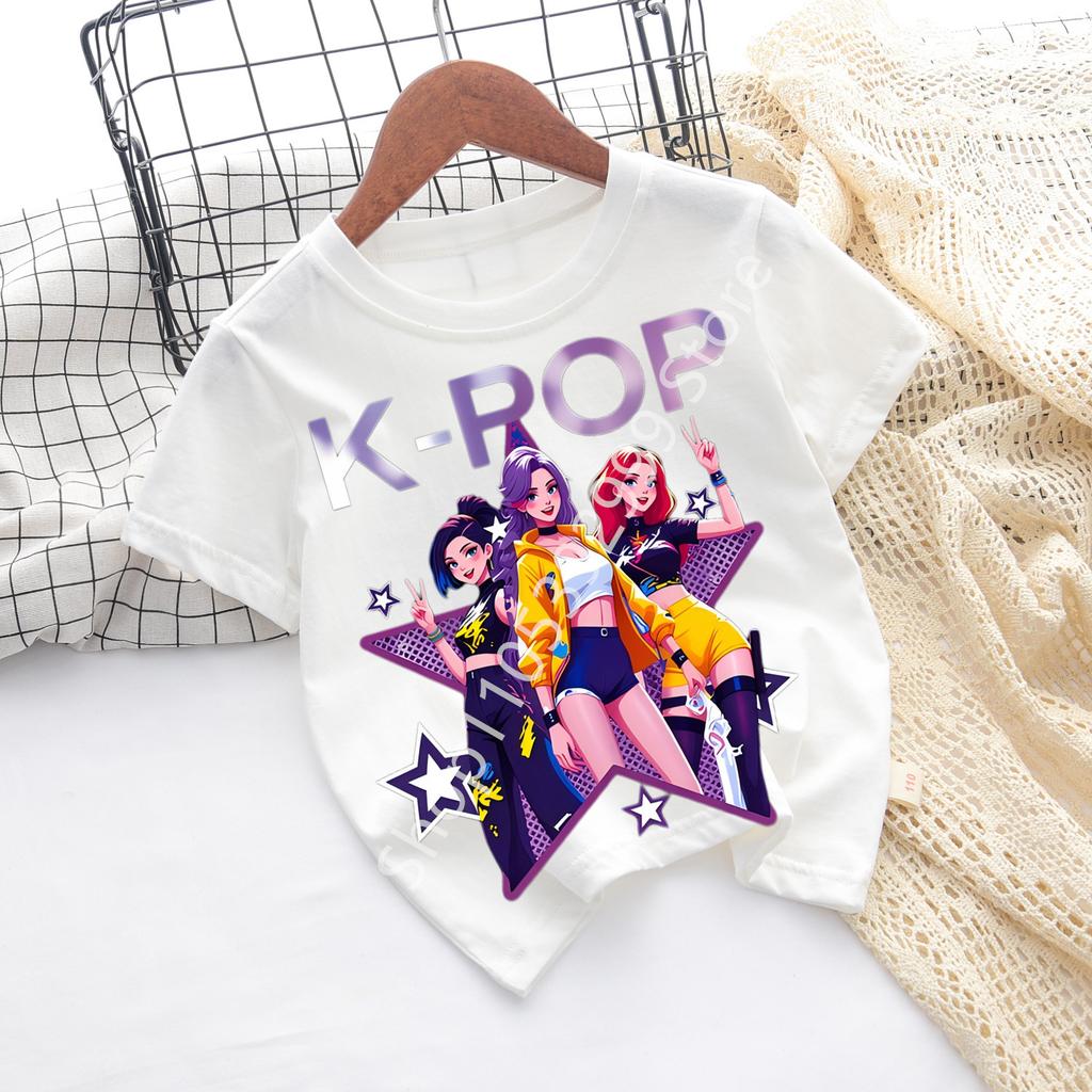 2026 Girls KPOP Idol Group Print Short Sleeve Boys and Girls TShirt Cute Cartoon Graphic Tee Kids Summer Casual Top