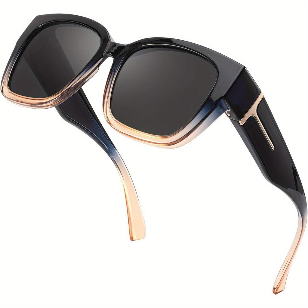 2025 Trendy Myopia Clip-on Gradientní Polarizované Sluneční Brýle – Velký Čtvercový Rám pro Ženy, Ideální pro Řízení a Cyklistiku.