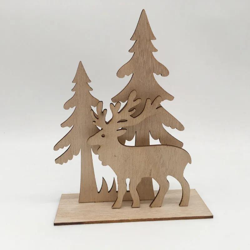 Christmas Decoration Wood Slices with Stand Christmas Wooden Tree/Elk Deer Crafts for DIY Christmas Ornaments Kids Gifts