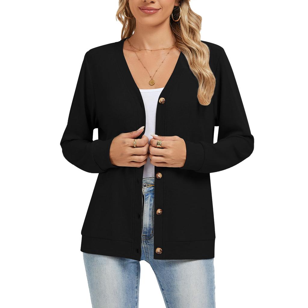 Women's Fashion Casual Solid Color Button Cardigan