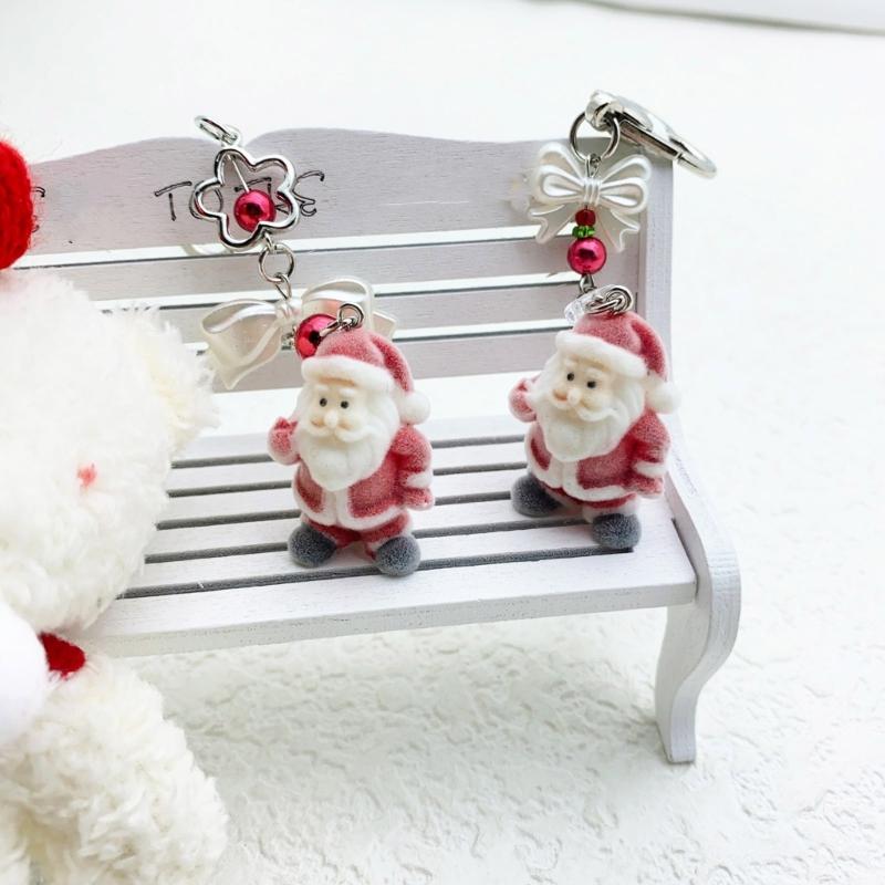 Flocking Santa Clauses Christmas Keychain Star Bowknot Pendant Portable Stocking Stuffers for Kids and Adults Daily Use