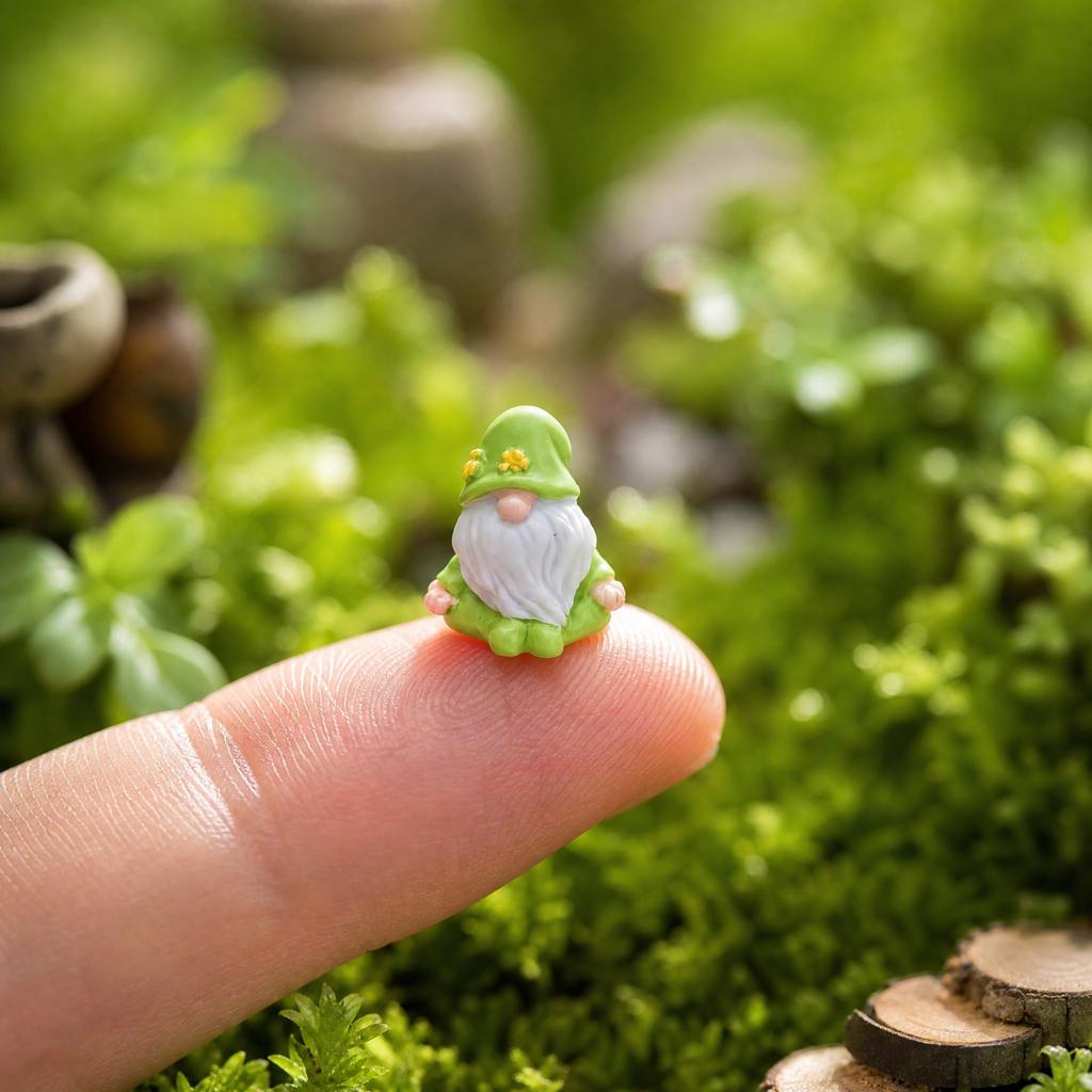 Miniature Gnome Figurine for Garden Terrarium Decoration - Green