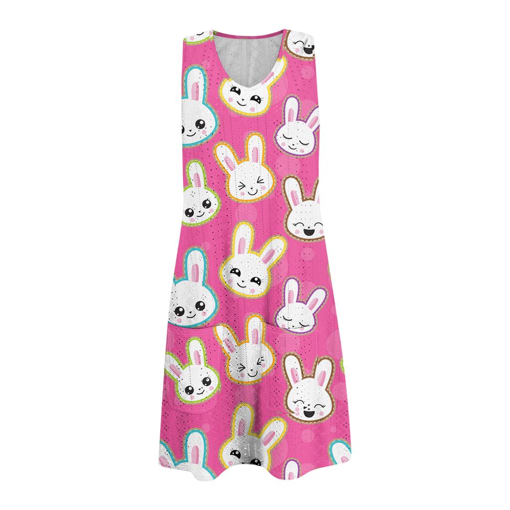Women's Casual Fashionable Breathable Printed Tank Dress With Pockets And Split Hem