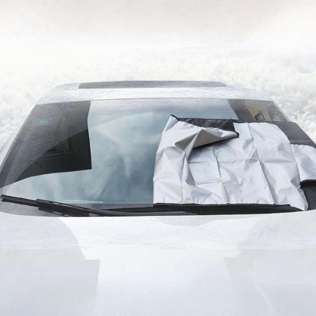 Car Windshield Snow Cover Thickened Silver Coated Fabric Snow Shield Frost Protection Front Windshield Cover with Side Flaps for Vehicles
