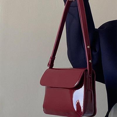 Dames Rode Lakleren Retro Okseltas - Handgedragen Schouder Messenger Vierkante Tas voor Herfst en Winter