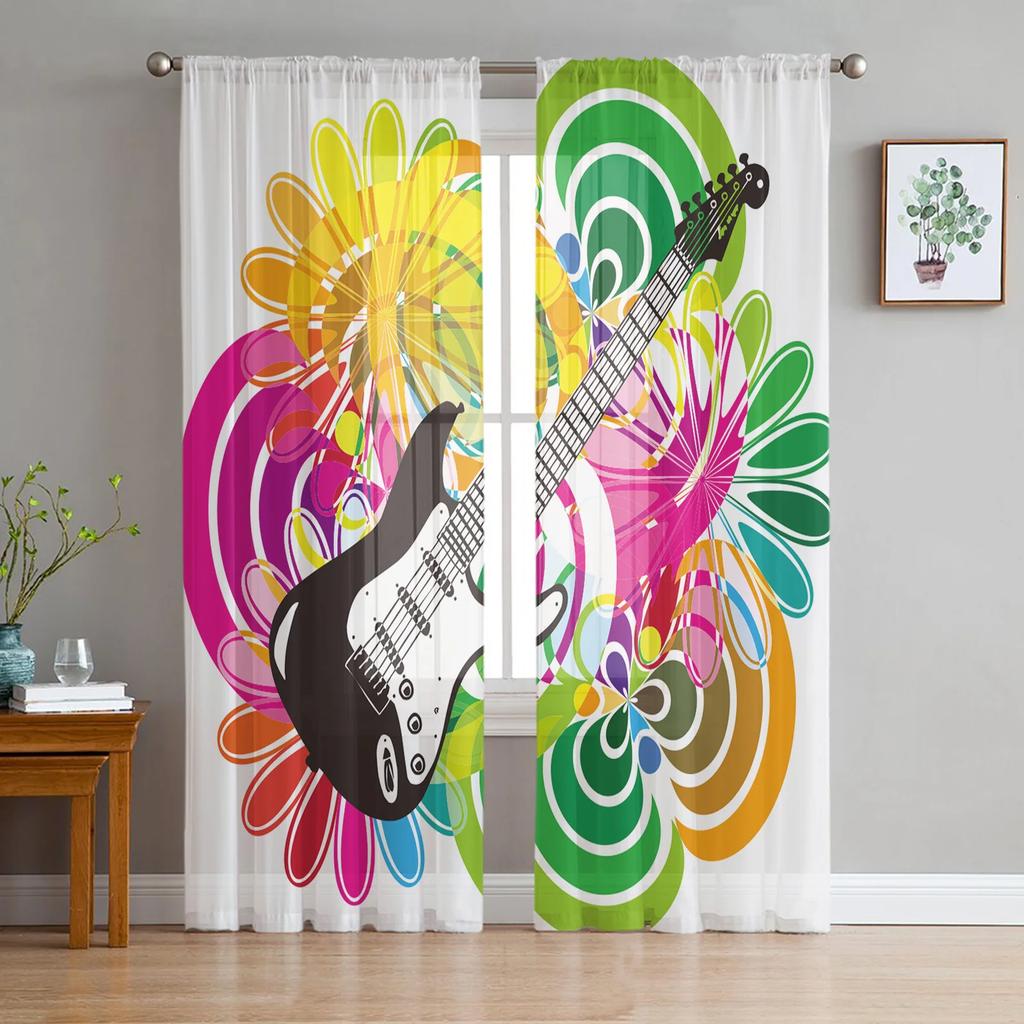 Pug Dog Music Funny Curtain Living Room Voile Window Blinds Bedroom Tulle Drape Kitchen Cortinas Hall Curtains With Sheer Polyester Perfect For Great