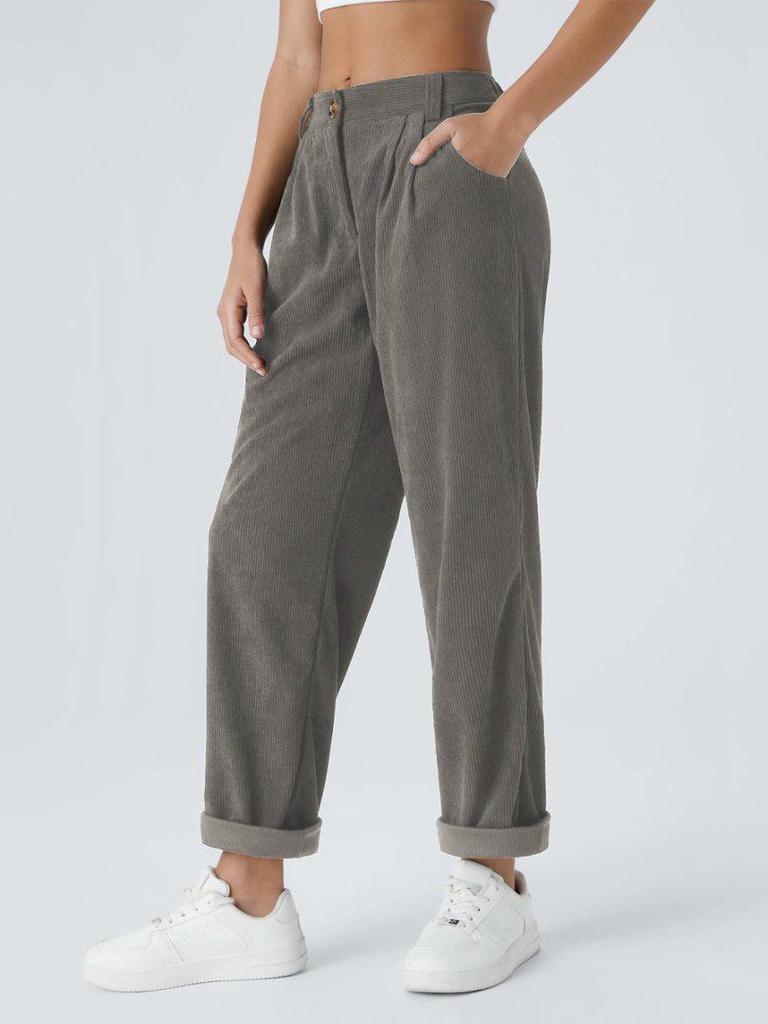 European & American Women's Autumn/Winter Corduroy Long Pants: Solid Color, Plus Velvet, Straight Leg, Loose Fit, Slimming Casual Wear