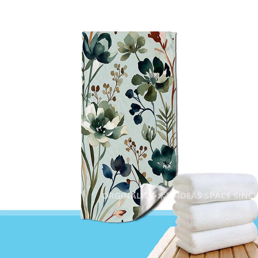 Vintage Watercolor Floral Beach Towel Patterned Sunscreen And Windproof Suitable For Swimming Pool Camping Travel