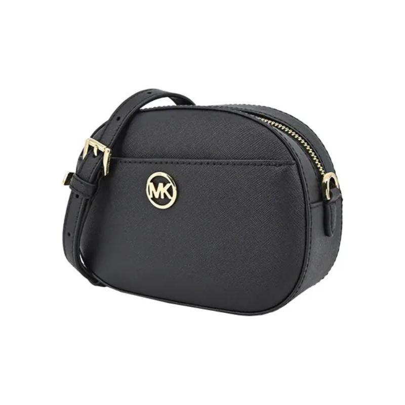 Michael Kors JET SET GLAM Round Logo Zipper Closure Leather Camera Bag Shoulder Crossbody Bag Small Women's Black