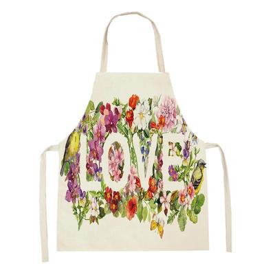 Color Flower Letters Print Apron Women Men Kitchen Baking Accessories Apron Adult Kids Sleeveless Linen Aprons Home Cooking
