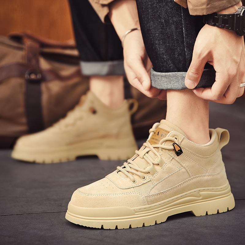 Fashion High top casual men's shoes Thick bottom height increasing trend style Outdoor autumn and winter youth shoes Classic Black