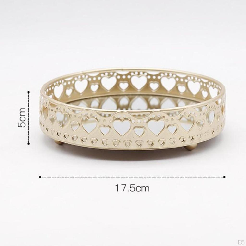 gold Mirror Jewelry Tray Display Stand Decorative Round Holder Plate for Bathroom