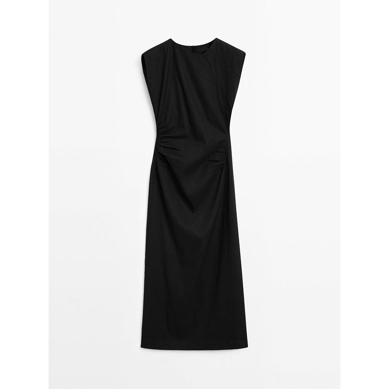 

Za2025 Summer New Product Women clothes Temperament Waist Hugging Mid-Length Sleeveless Dress Black Dress 06648589 800 Black L