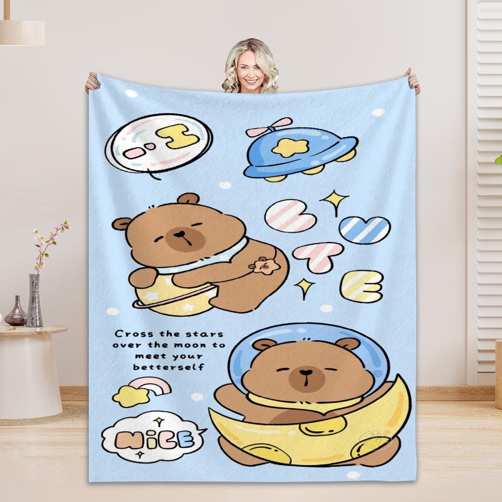 1pc Blankets Lovely Capybara Printed Flannel Blanket Quality Soft Warm Throw Blanket Winter Kids Couch Bed Fluffy Bedspread
