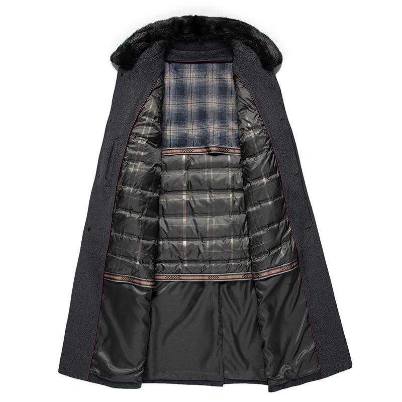 Winter cashmere coat men's medium-length thickened down liner warm coat middle-aged dad wool woolen top