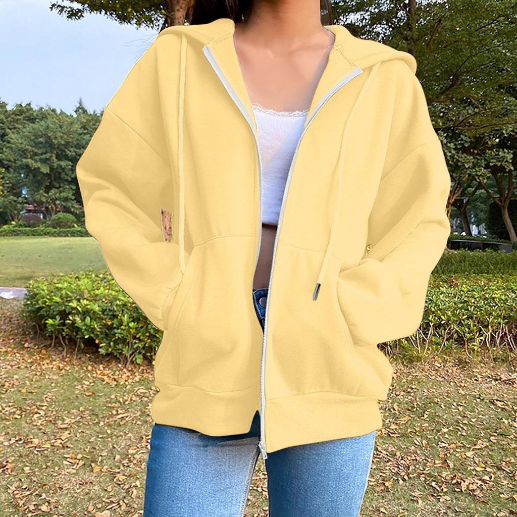 Women's Fashion Casual Solid Color Sweatshirt Autumn/Winter Long Sleeve Pocket Cardigan Jacket Zipper Hoodie Coat