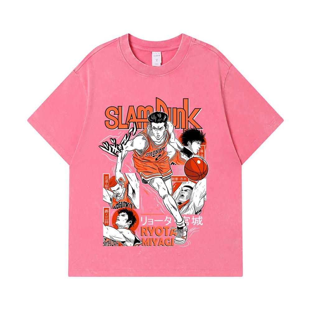 275 GSM Washed T-shirts 100% Cotton Slam Dunk V5 Ryota Print Unisex Heavy Cotton T Shirt