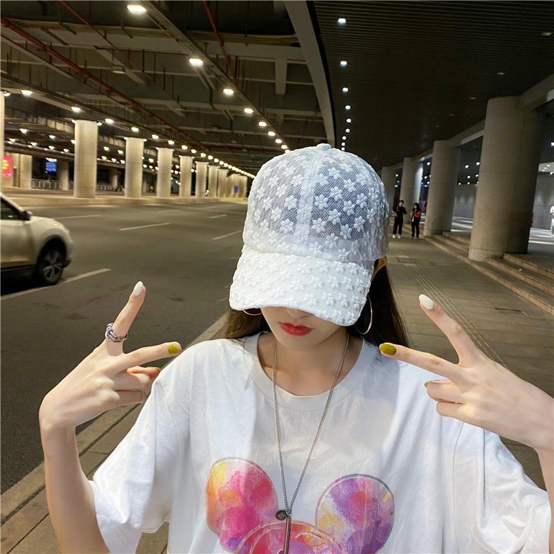 Lace hat, thin baseball cap, summer sun protection hat, hollow-out duckbill cap, breathable sun hat with large brim