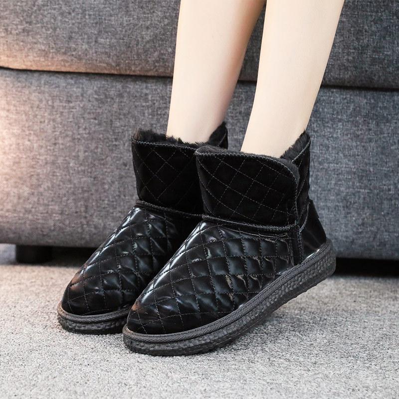Vinter nye fløyel fortykket snøstøvler dame sklisikker myksålet allsidige damesko vanntett lær bomullssko kuldebestandig
