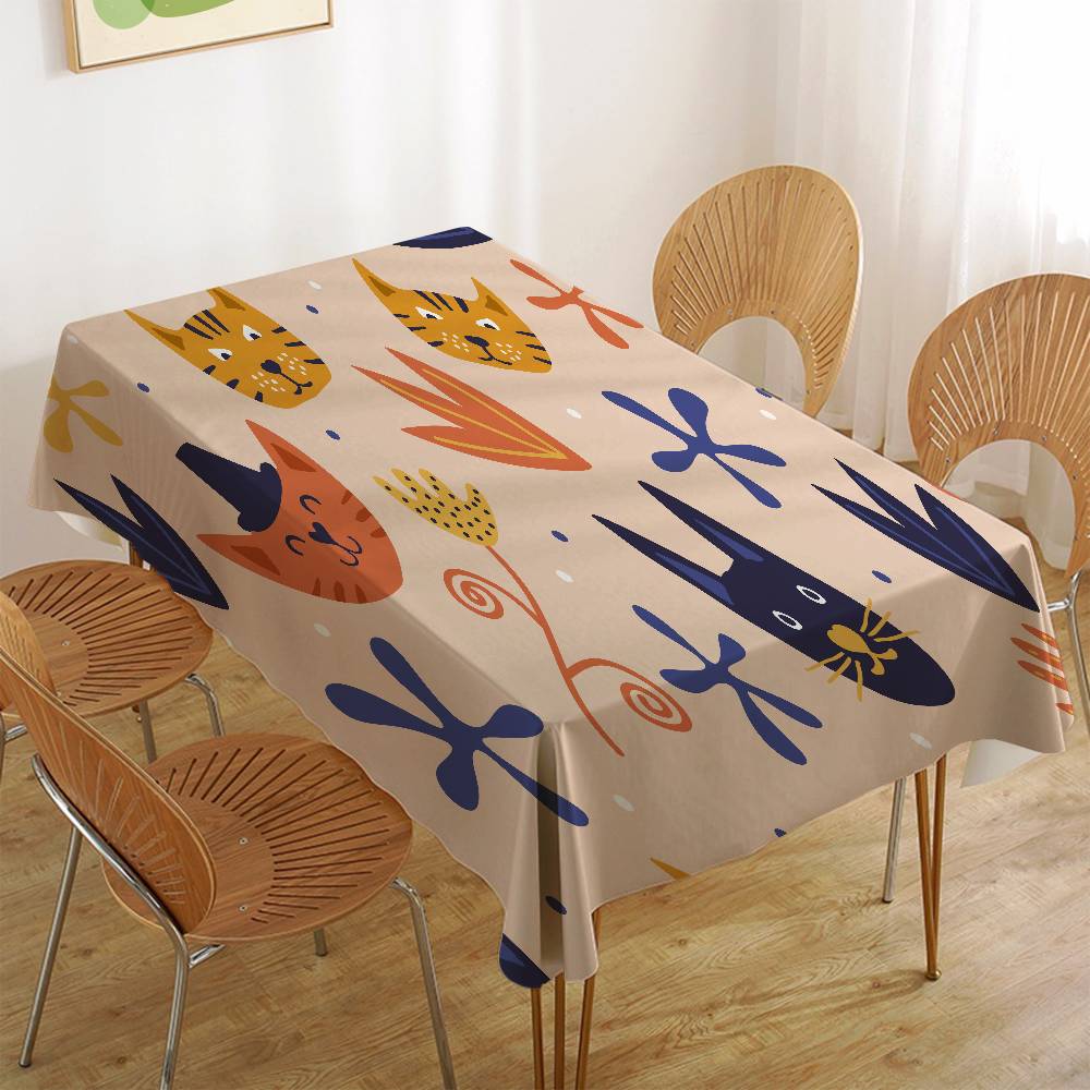 Cute Cartoon (Dinosaur/Cat/Rabbit) Elegant Rectangle Tablecloth - Easy Care For Weddings, Banquets & Formal Events
