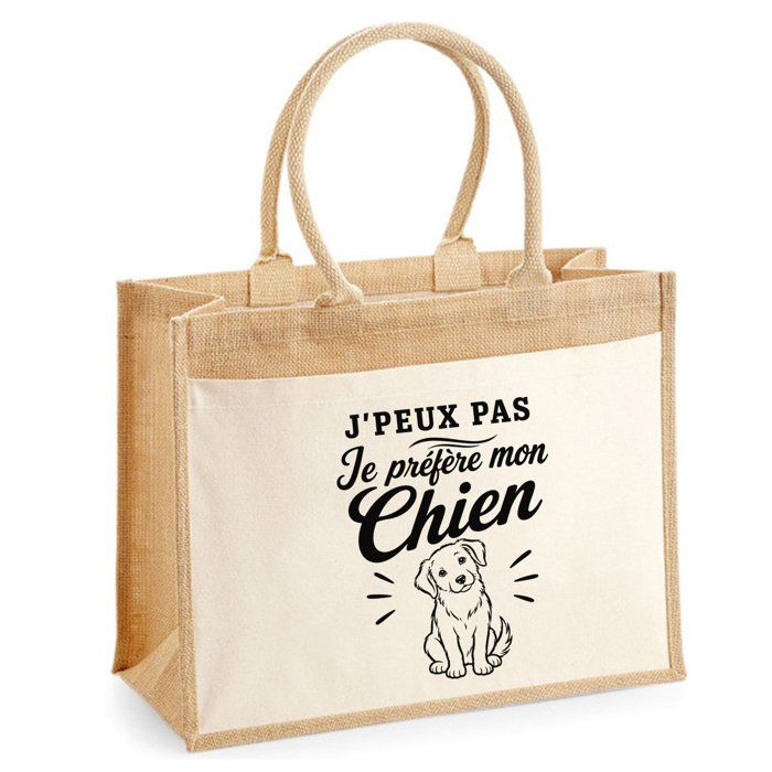 Sac cabas jute - PLANETEE - J'peux pas minimaliste - toile jute et coton - 21 L (43×33×21 cm) - illustration noire