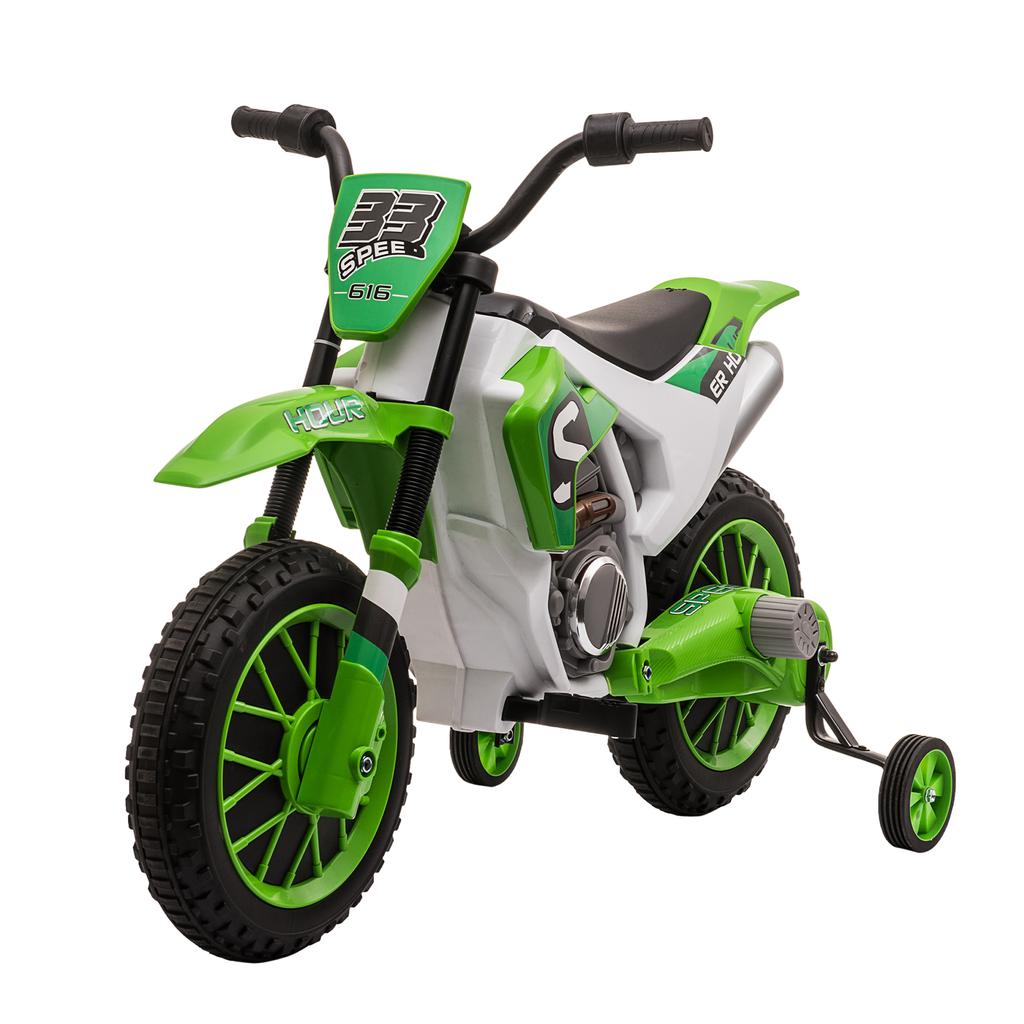Moto per Bambini, Moto Elettrica, Autonomia 45 Minuti, con Rotelle di Supporto, da 3 Anni, Verde+Bianco, 106,5 x 51,5 x 68cm