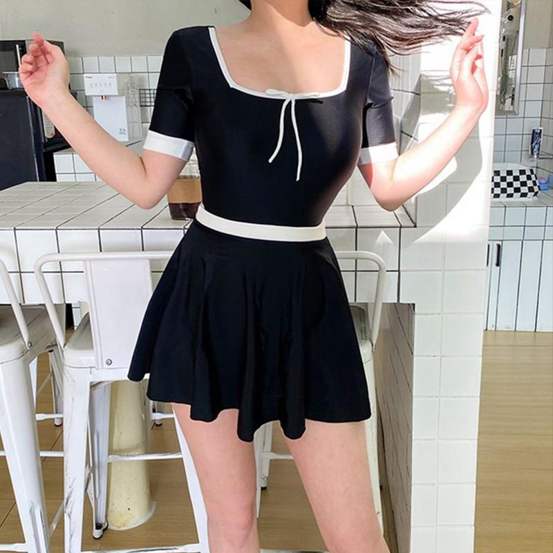 Womens Modest One-Piece Swimsuit With Built-in Pads Tummy Control Slimming Fit Black Size M L XL