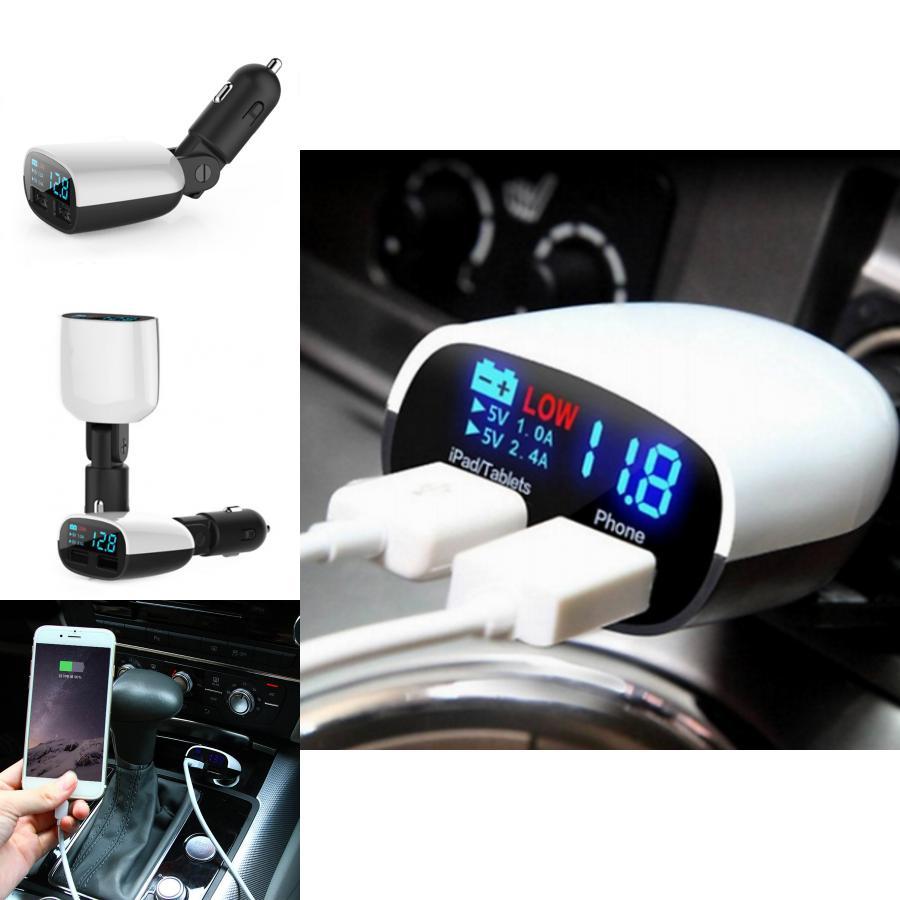Car Charger With Led Voltage Current Display Dual Usb Fast Charging For Travel And Commuting