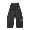 BeatStreet Herren Jeans Amerikanischer Stil Einfarbige Mehrere Taschen Lässige Abgetragene Hose Dekonstruktion Weiter Bein Jeanshose