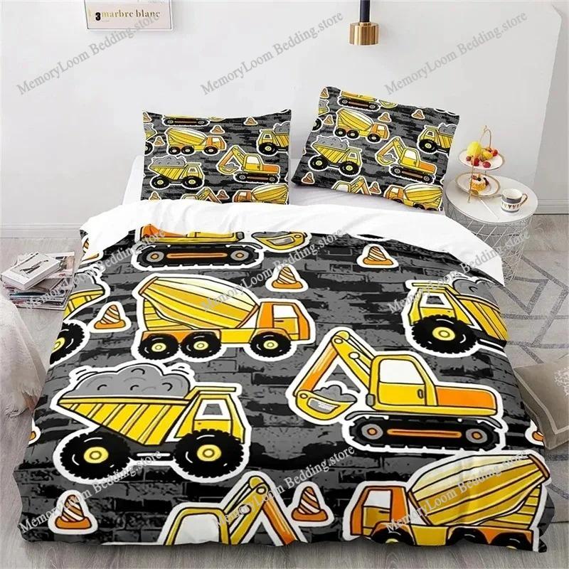 Bouwvoertuig Graafmachine Dekbedovertrek Set King Queen Volledige Maat Polyester Beddengoed Set Voor Kinderen Jongens Meisjes Dekbedovertrek