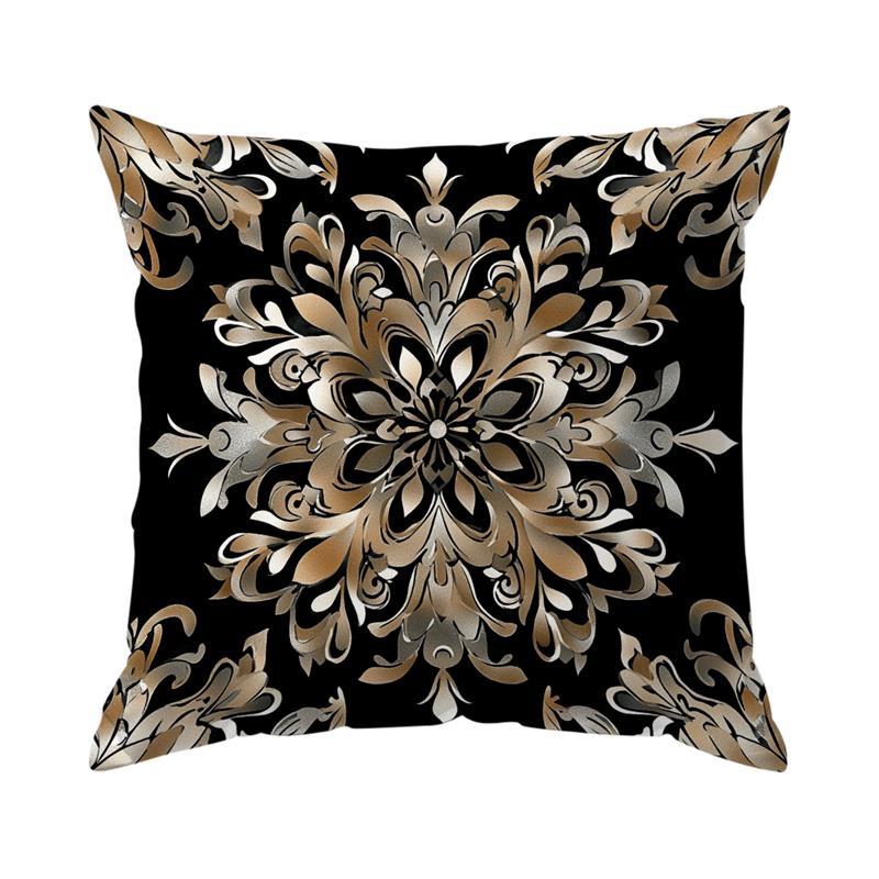 Décoration d'Intérieur Élégant Motif Mandala Noir et Doré Housse de Coussin Motif Coussin Convient pour Canapé Chambre Voiture Housse de Coussin 45x45cm