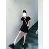 Black Waist Slim Dress Women's Summer New French Small Bubble Sleeve V-neck Hip Skirt Fishtail Skirt